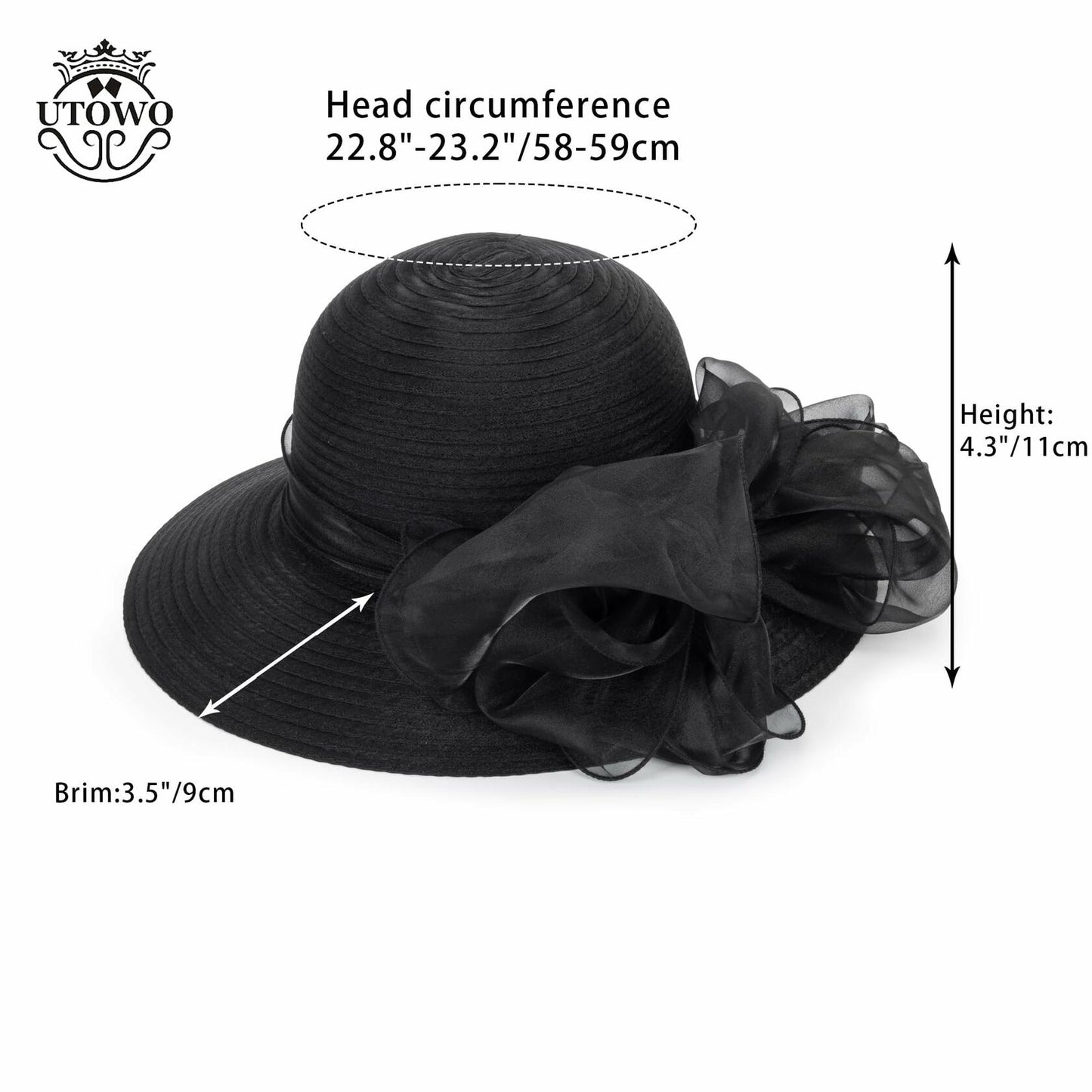 Kentucky Women Organza Sun Hat with Bow Black Wedding Tea Party Fascinator