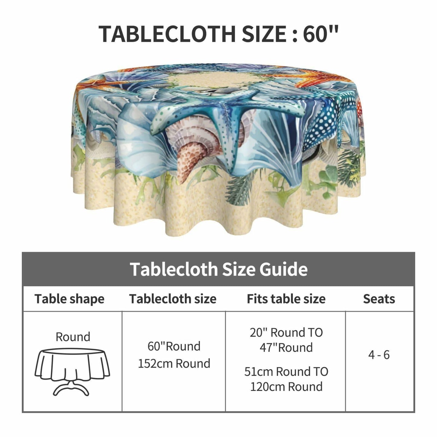 YETTA YANG Scandinavian Gnome Christmas Waterproof 60in Round Tablecloth