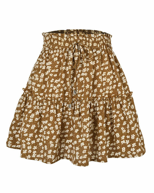 Women's Summer High Waist Drawstring Mini Skirt Casual Flowy Boho Size L