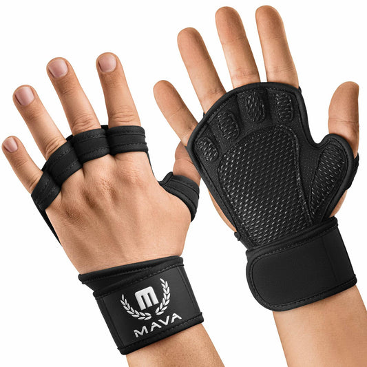 MAVA Padded Weight Lifting Gloves with Wrist Support Fingerless Black, Small