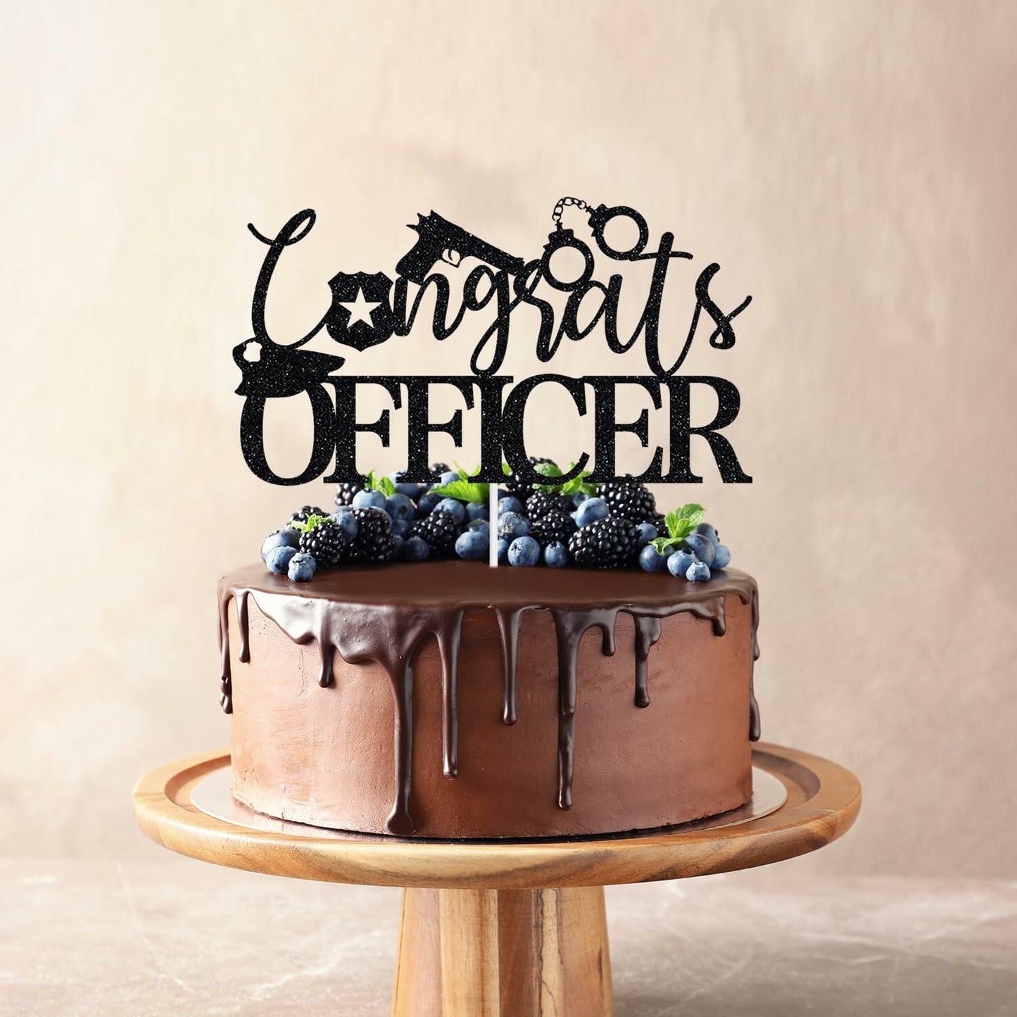 Congrats Officer Cake Topper 2025 Police Graduation Black Glitter