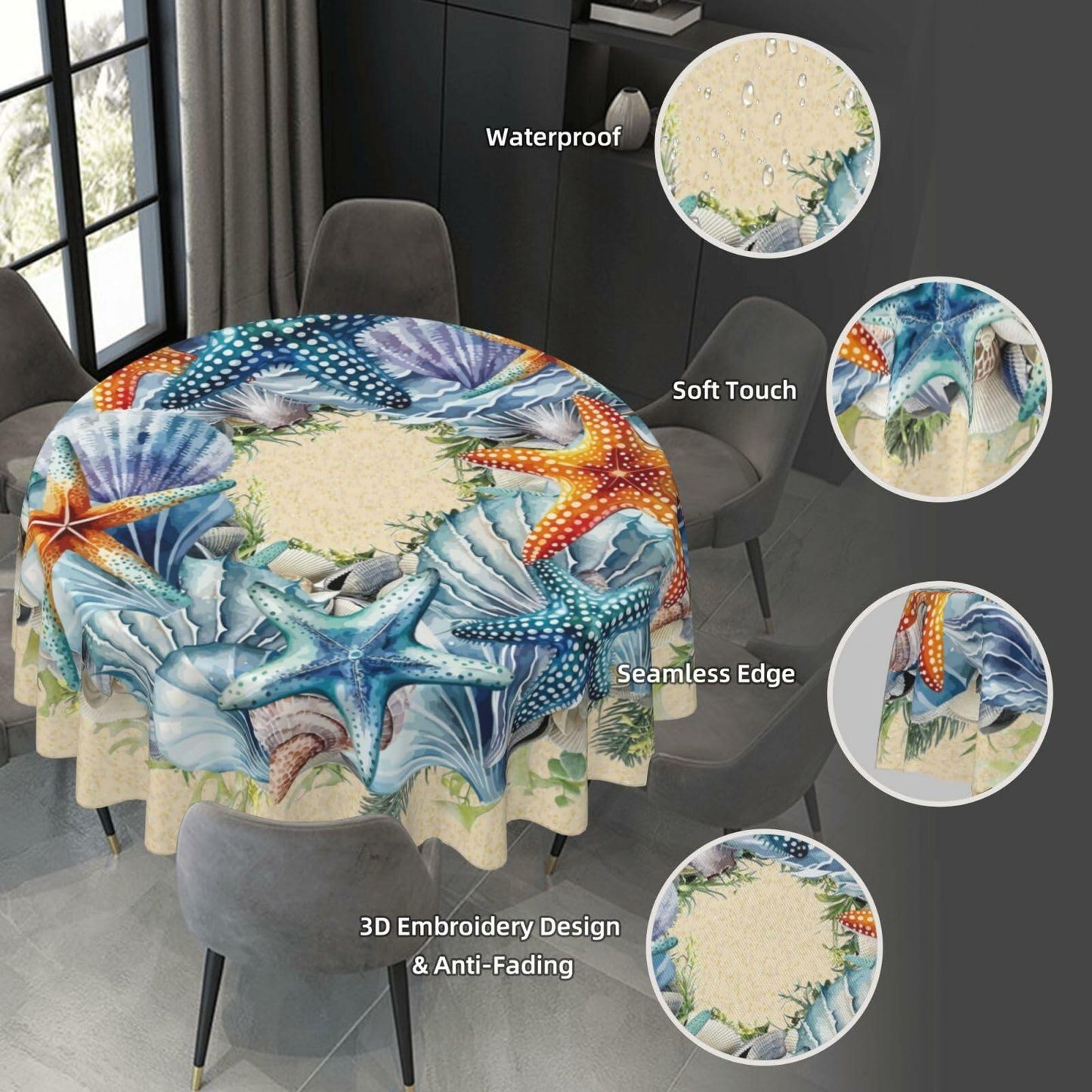 YETTA YANG Scandinavian Gnome Christmas Waterproof 60in Round Tablecloth