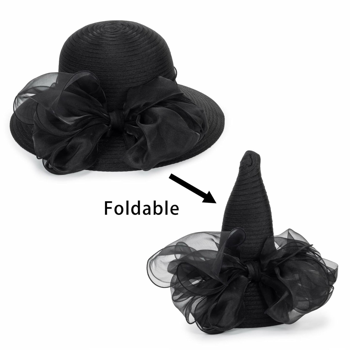 Kentucky Women Organza Sun Hat with Bow Black Wedding Tea Party Fascinator