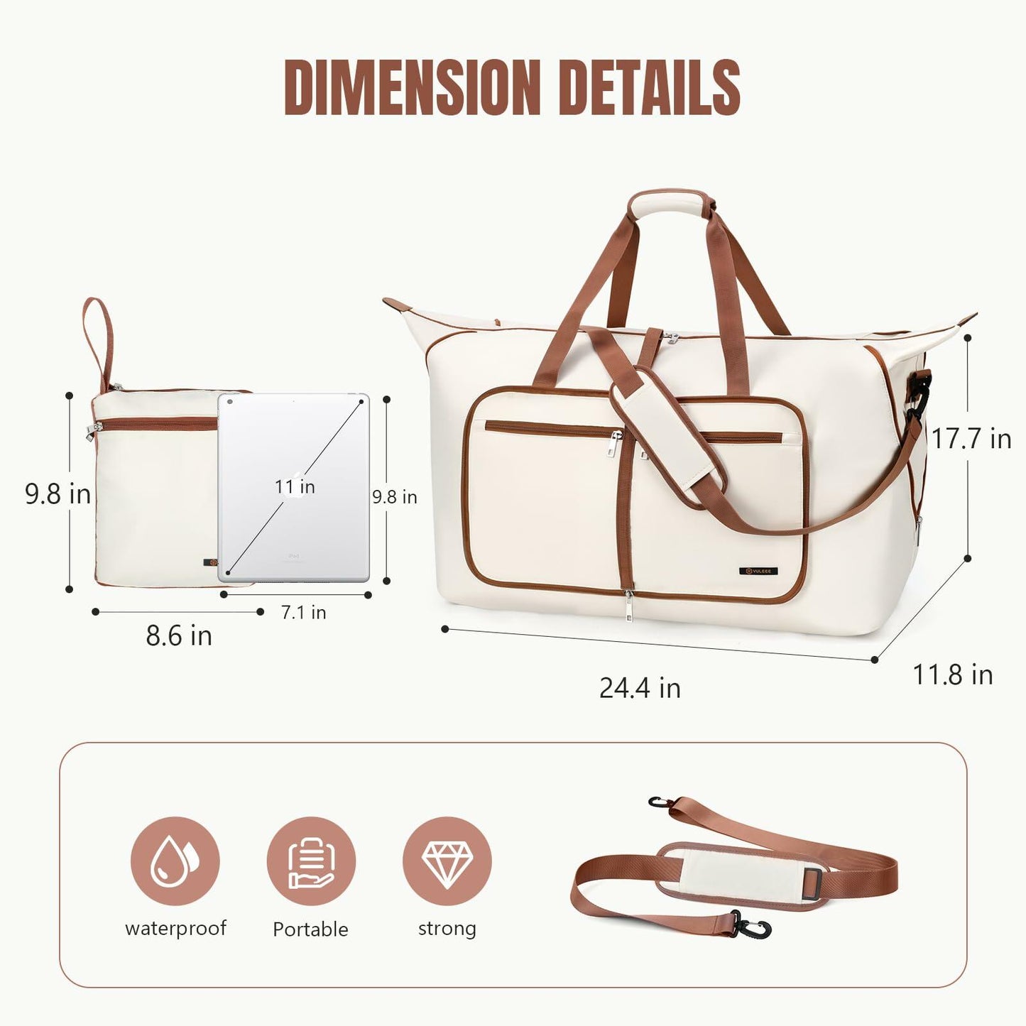 Travel Duffel Bag Women 80L Lightweight Water Resistant Foldable Beige
