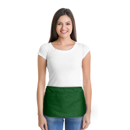 Waitress Waist Apron Commercial Bib Spun Poly Cotton Dark Green 3 Pockets