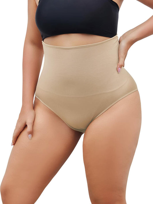 FINETOO Tummy Control High Waisted Shapewear Briefs Plus Size S Nude