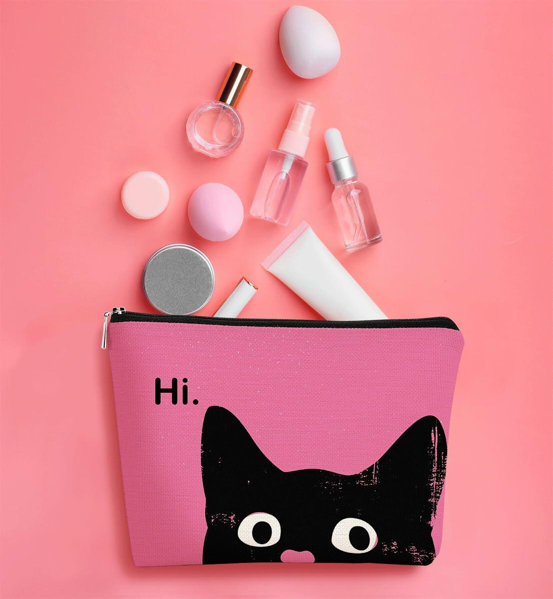 BARPERY Hot Pink Cat Makeup Bag Travel Organizer Cosmetic Bag for Women