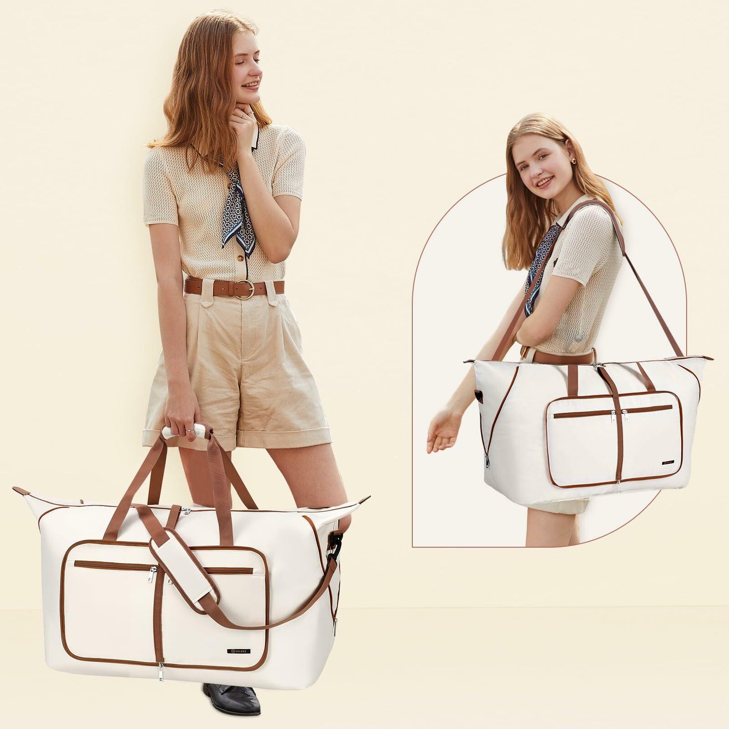 Travel Duffel Bag Women 80L Lightweight Water Resistant Foldable Beige