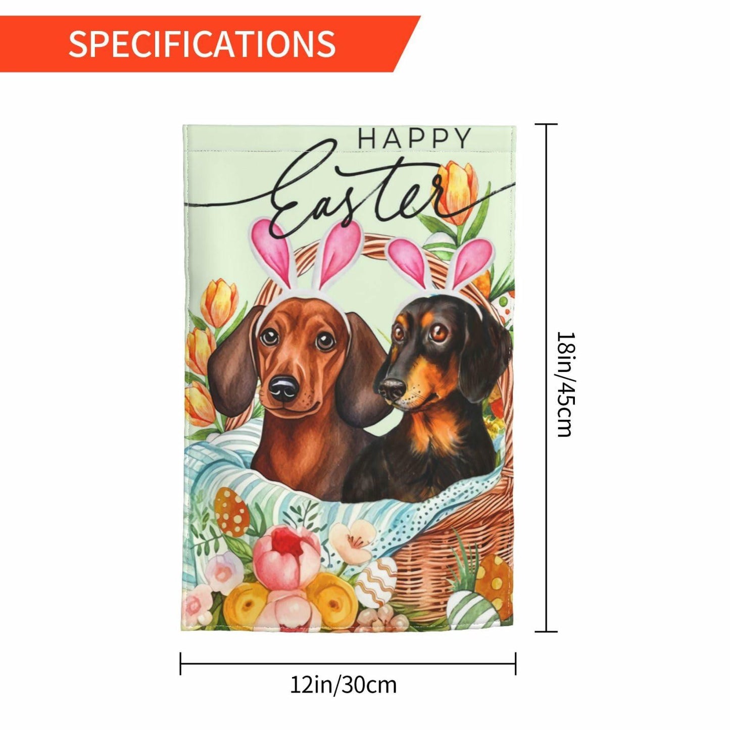 Happy Easter Dachshund Bunny Garden Flag Flower Yard Decor 12x18 Inch