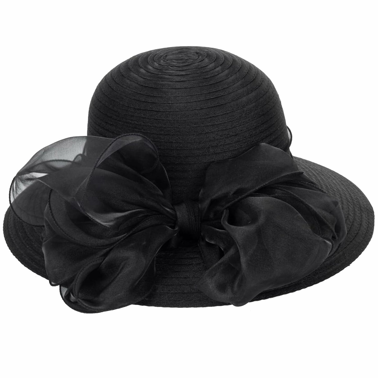 Kentucky Women Organza Sun Hat with Bow Black Wedding Tea Party Fascinator