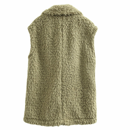 Amazhiyu Womens Faux Fur Waistcoat Vest Laurel Green Size M