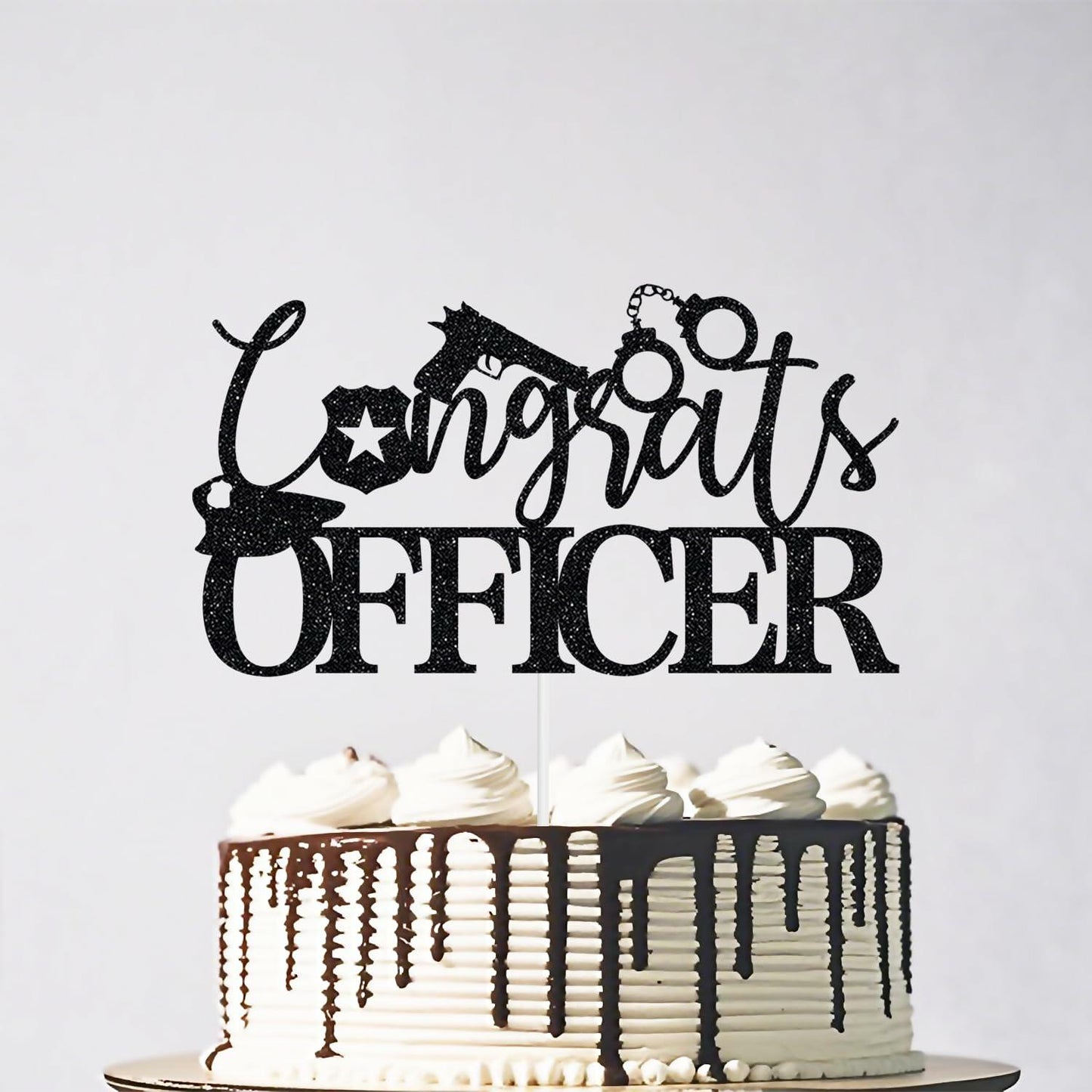 Congrats Officer Cake Topper 2025 Police Graduation Black Glitter