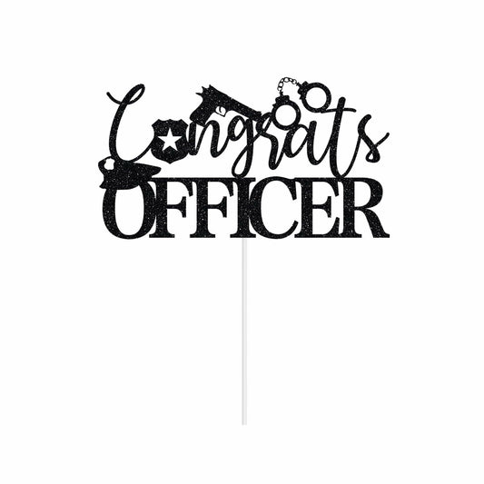 Congrats Officer Cake Topper 2025 Police Graduation Black Glitter