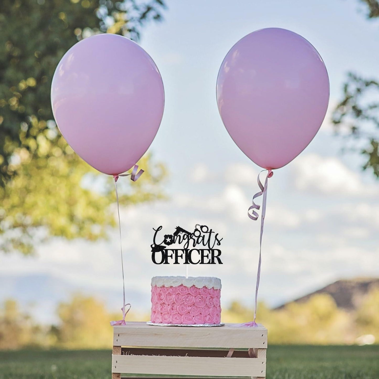 Congrats Officer Cake Topper 2025 Police Graduation Black Glitter