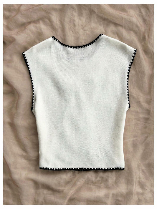 Verdusa Women’s Sleeveless Sweater Vest Bow Knit Tank Top White S