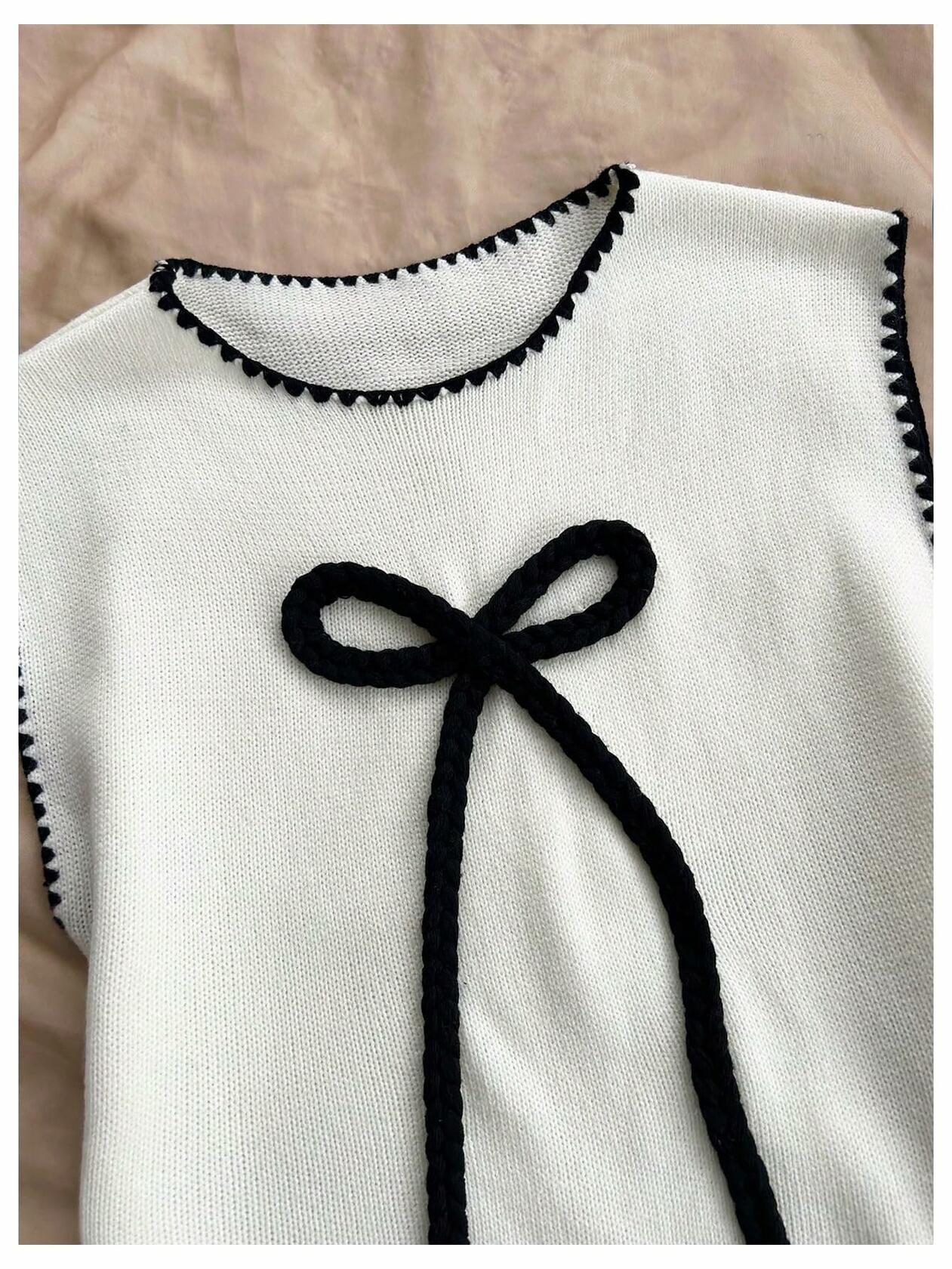 Verdusa Women’s Sleeveless Sweater Vest Bow Knit Tank Top White S