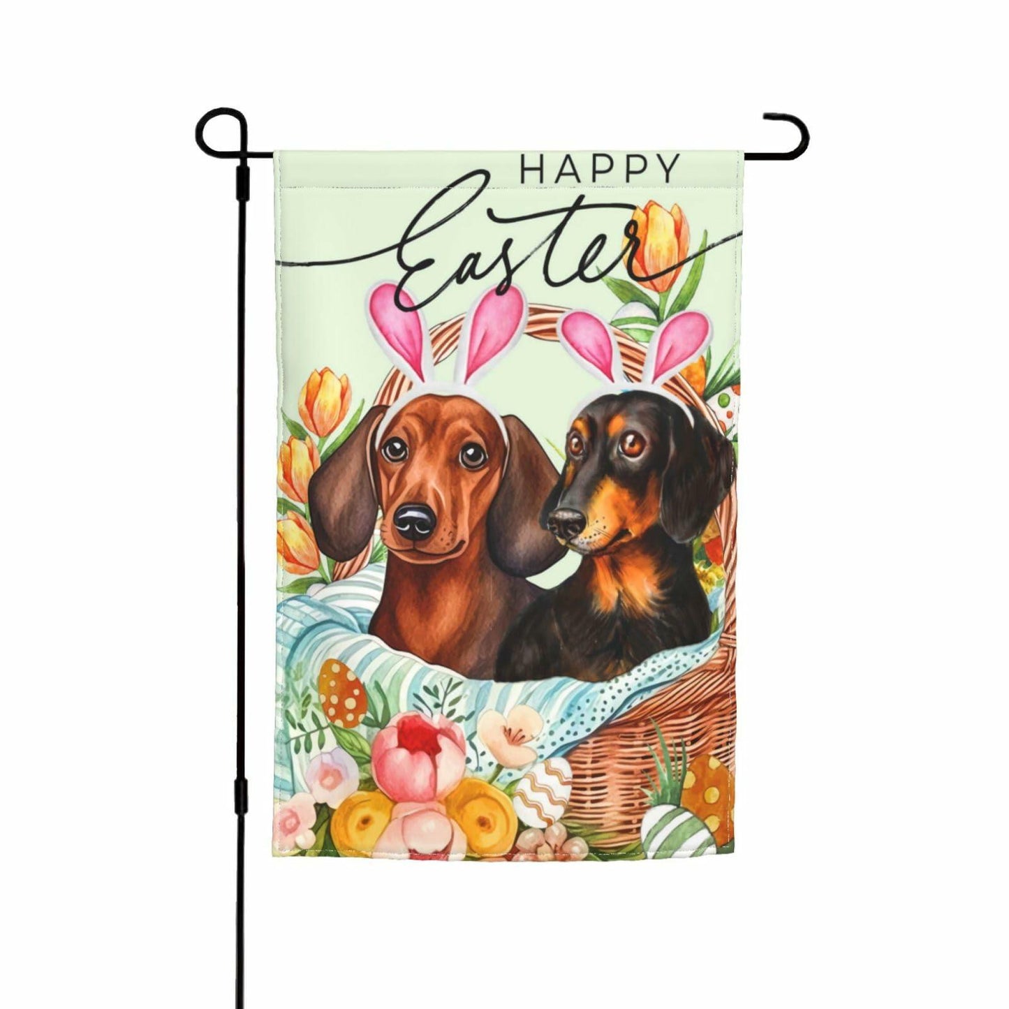 Happy Easter Dachshund Bunny Garden Flag Flower Yard Decor 12x18 Inch