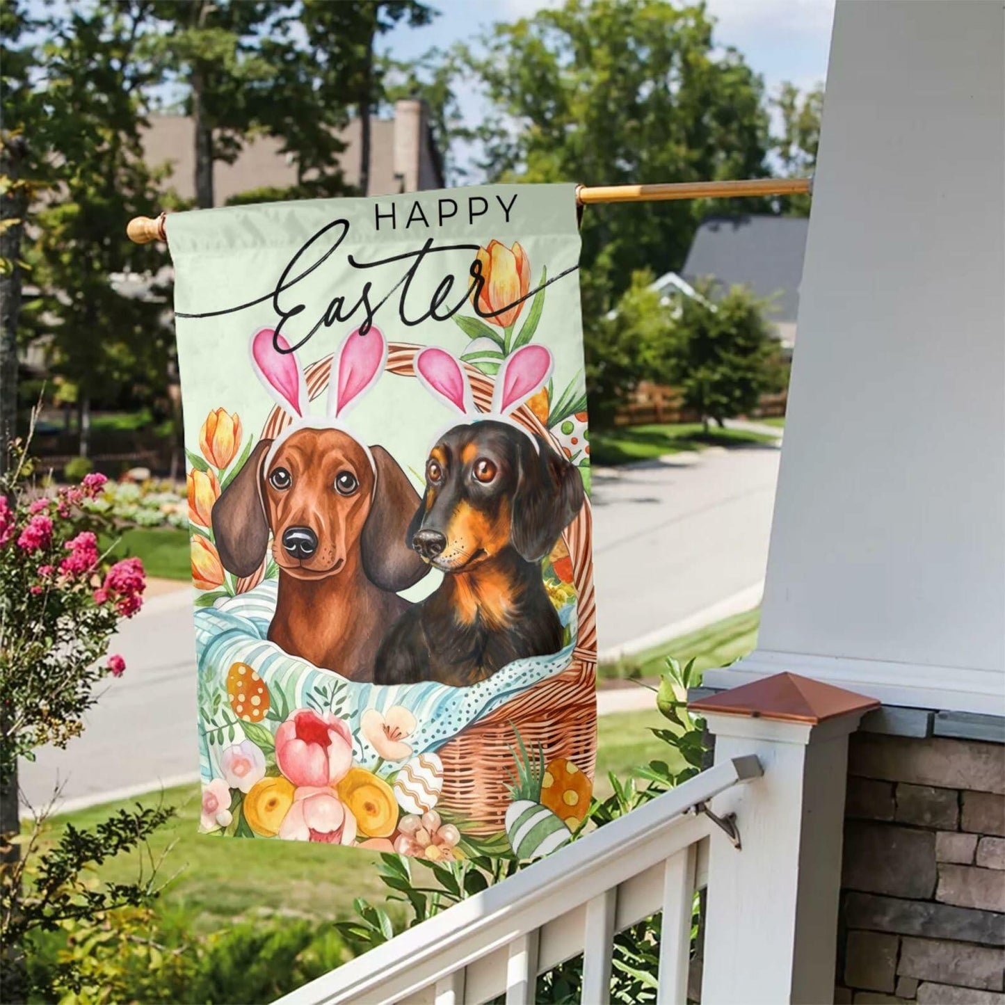 Happy Easter Dachshund Bunny Garden Flag Flower Yard Decor 12x18 Inch