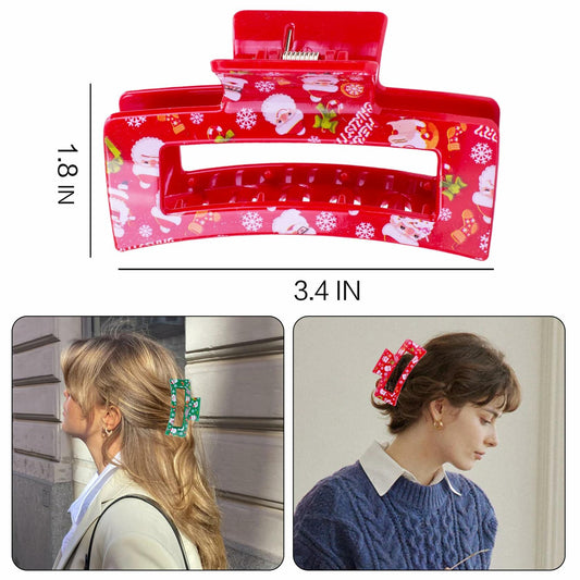 2PCS Christmas Santa Hair Claw Clips for Women Red & Green Hair Accessories