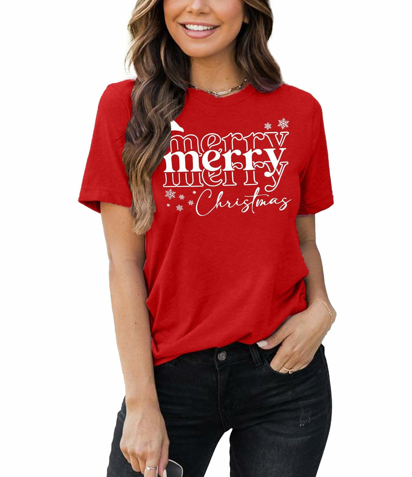 Merry Christmas Women's Graphic Short Sleeve Shirt Green Size XL