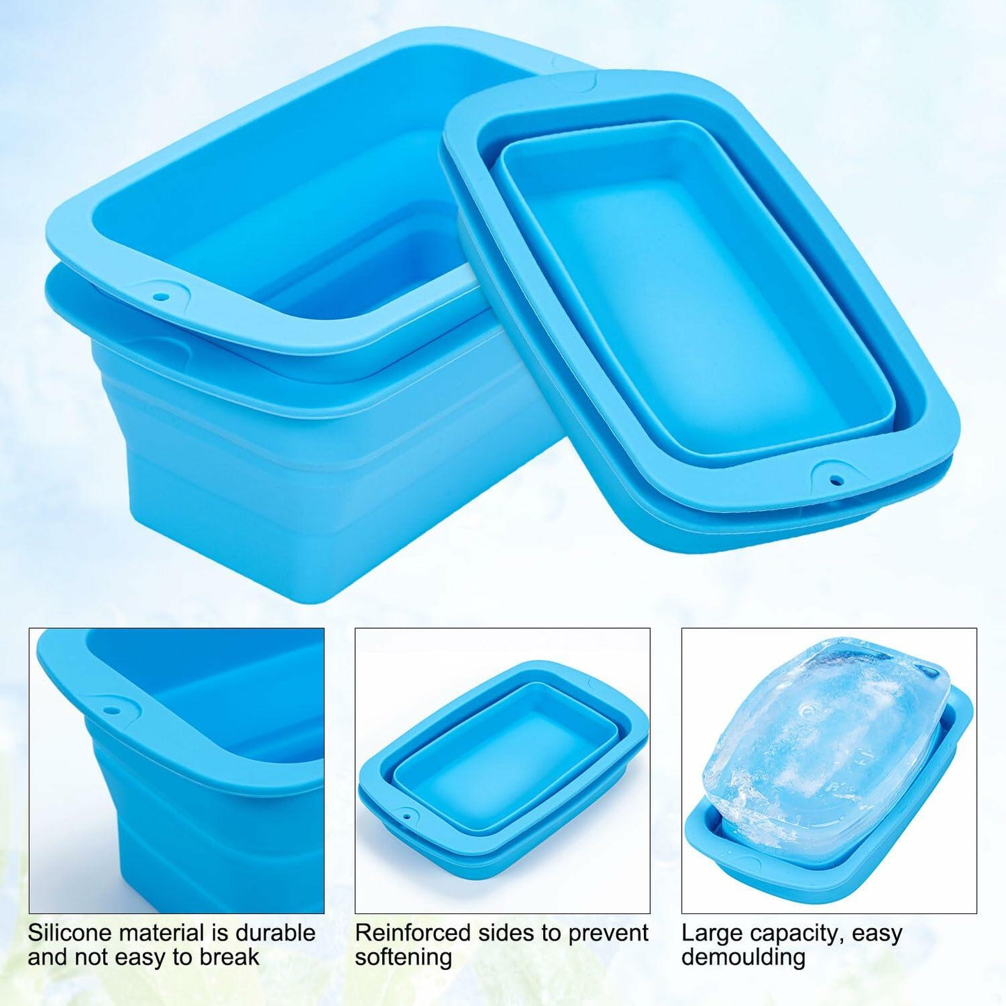 Foldable Ice Bath Mold Silicone Ice Block Chiller 3 Pack 22.2LB Total