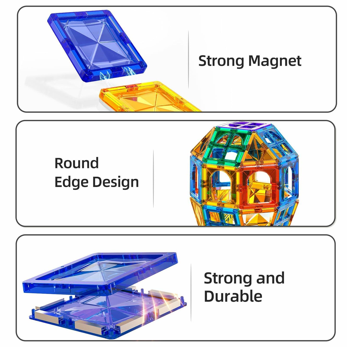TEMI Magnetic Tiles 180-Piece Building Blocks STEM Toy Set Multicolor
