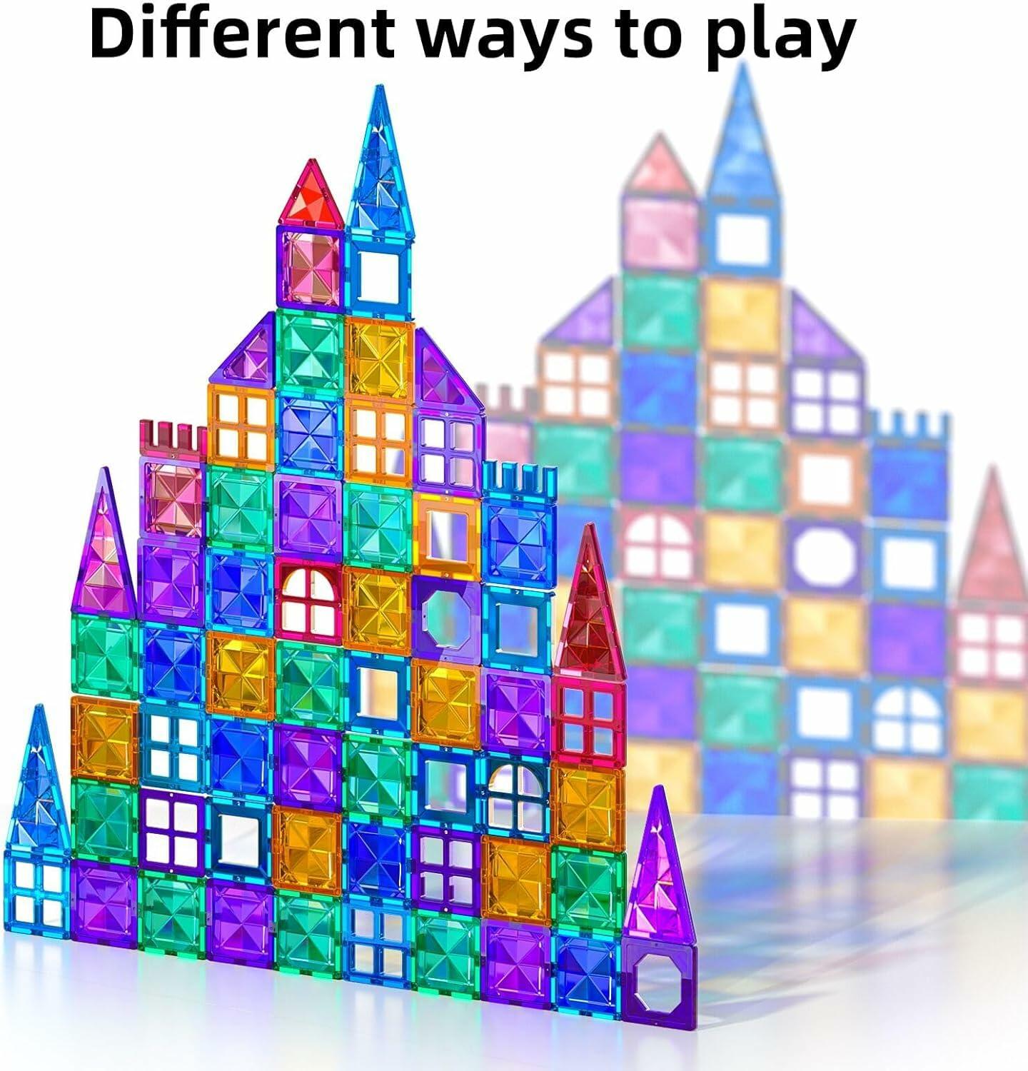 TEMI Magnetic Tiles 180-Piece Building Blocks STEM Toy Set Multicolor