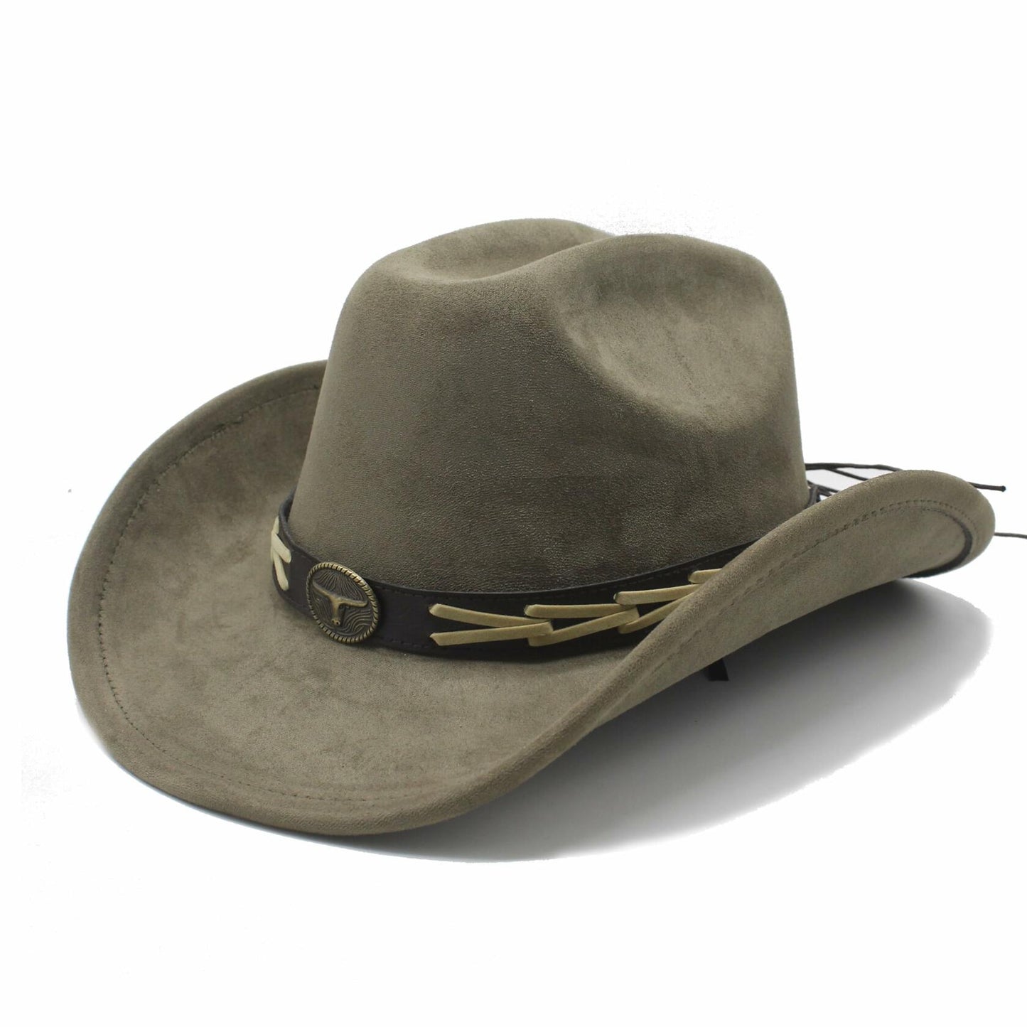 Wotfim Western Cowboy Hat Wide Brim Suede Band Beige