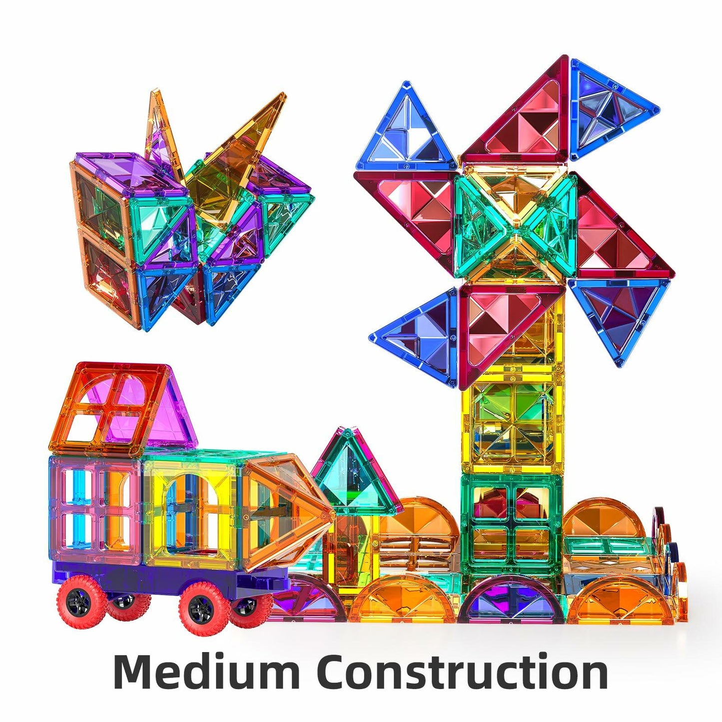 TEMI Magnetic Tiles 180-Piece Building Blocks STEM Toy Set Multicolor