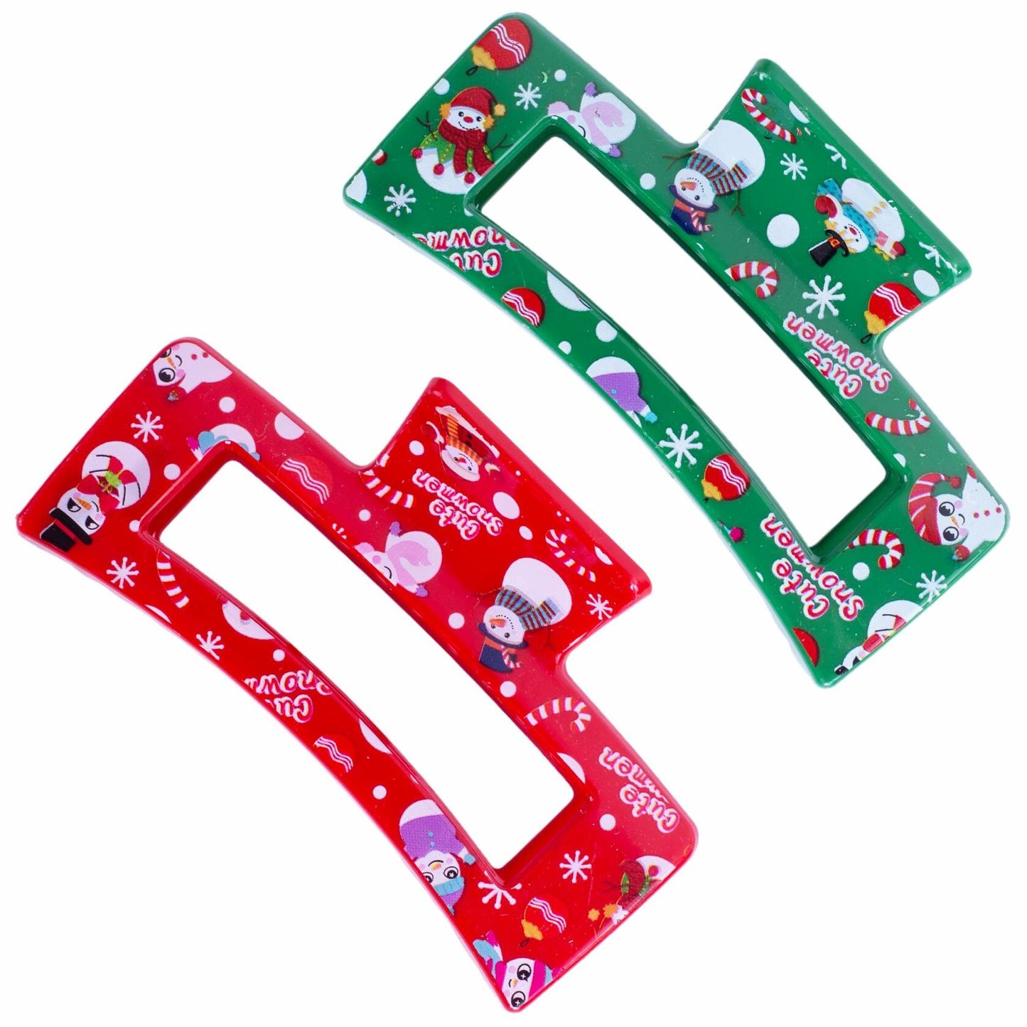 2PCS Christmas Hair Claw Set Snowman Candy Cane Red Green Xmas Clips