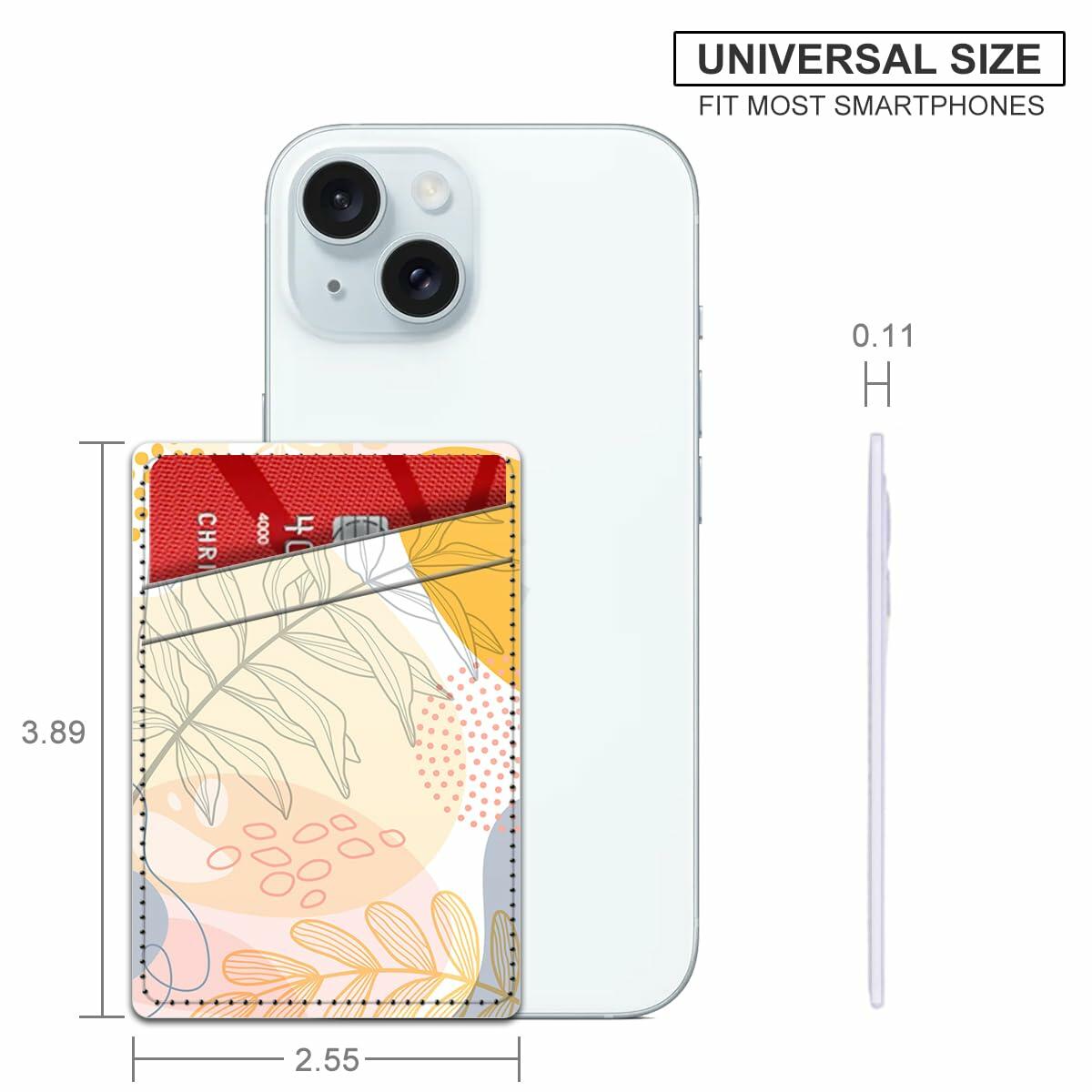 AOPEFNX Card Holder Phone Case Leather Wallet Dual Pocket Abstract Leaf