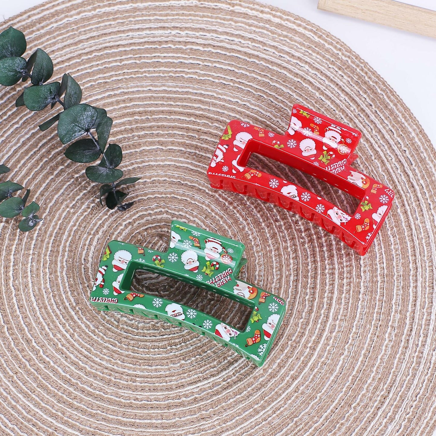 2PCS Christmas Santa Hair Claw Clips for Women Red & Green Hair Accessories