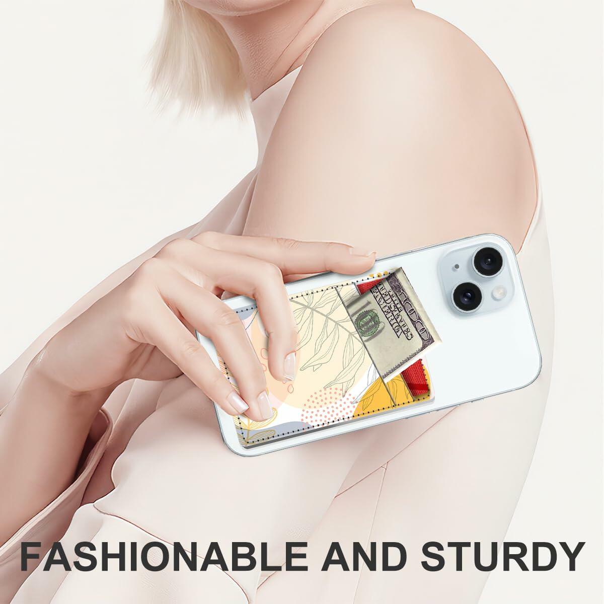 AOPEFNX Card Holder Phone Case Leather Wallet Dual Pocket Abstract Leaf