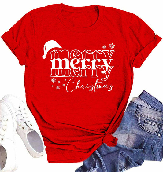 Merry Christmas Women's Graphic Short Sleeve Shirt Green Size XL