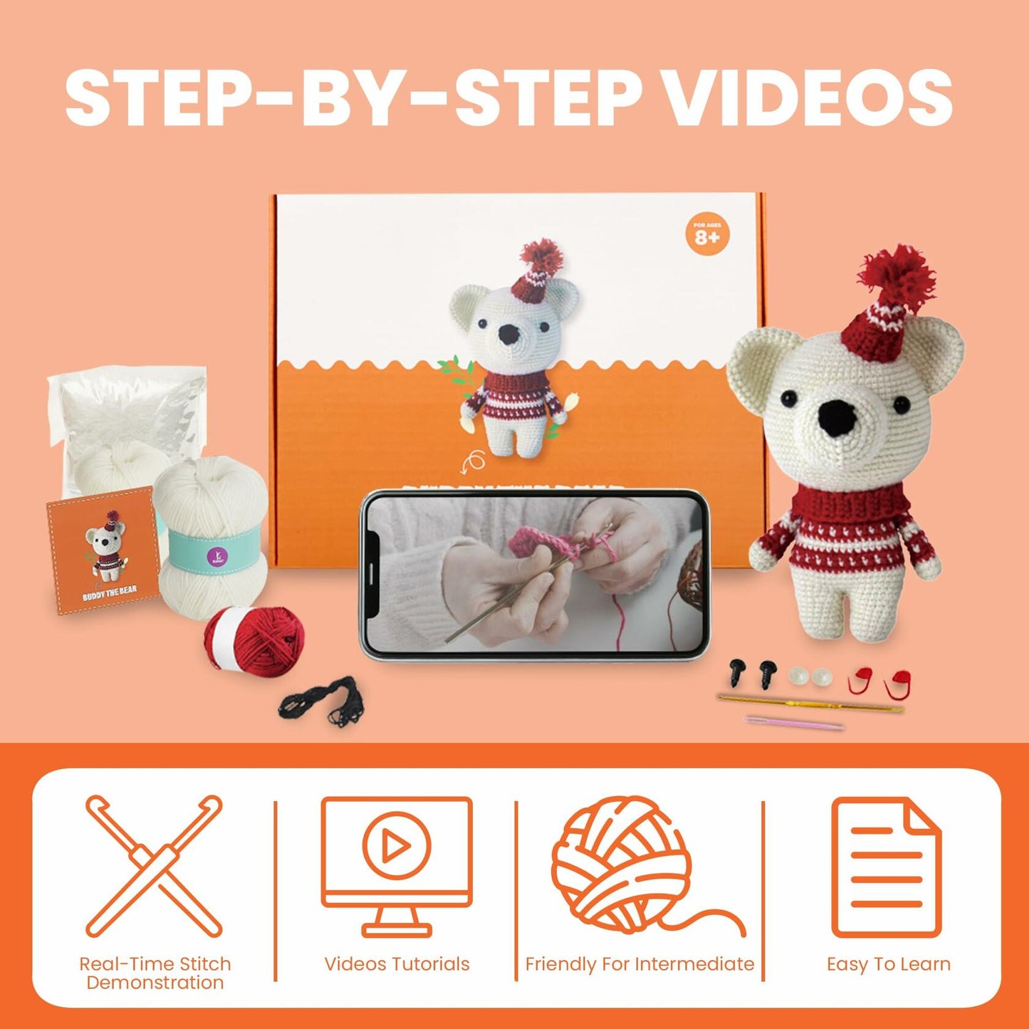 Amigurumi Crochet Kit for Adults Intermediate DIY Craft Bear with Materials