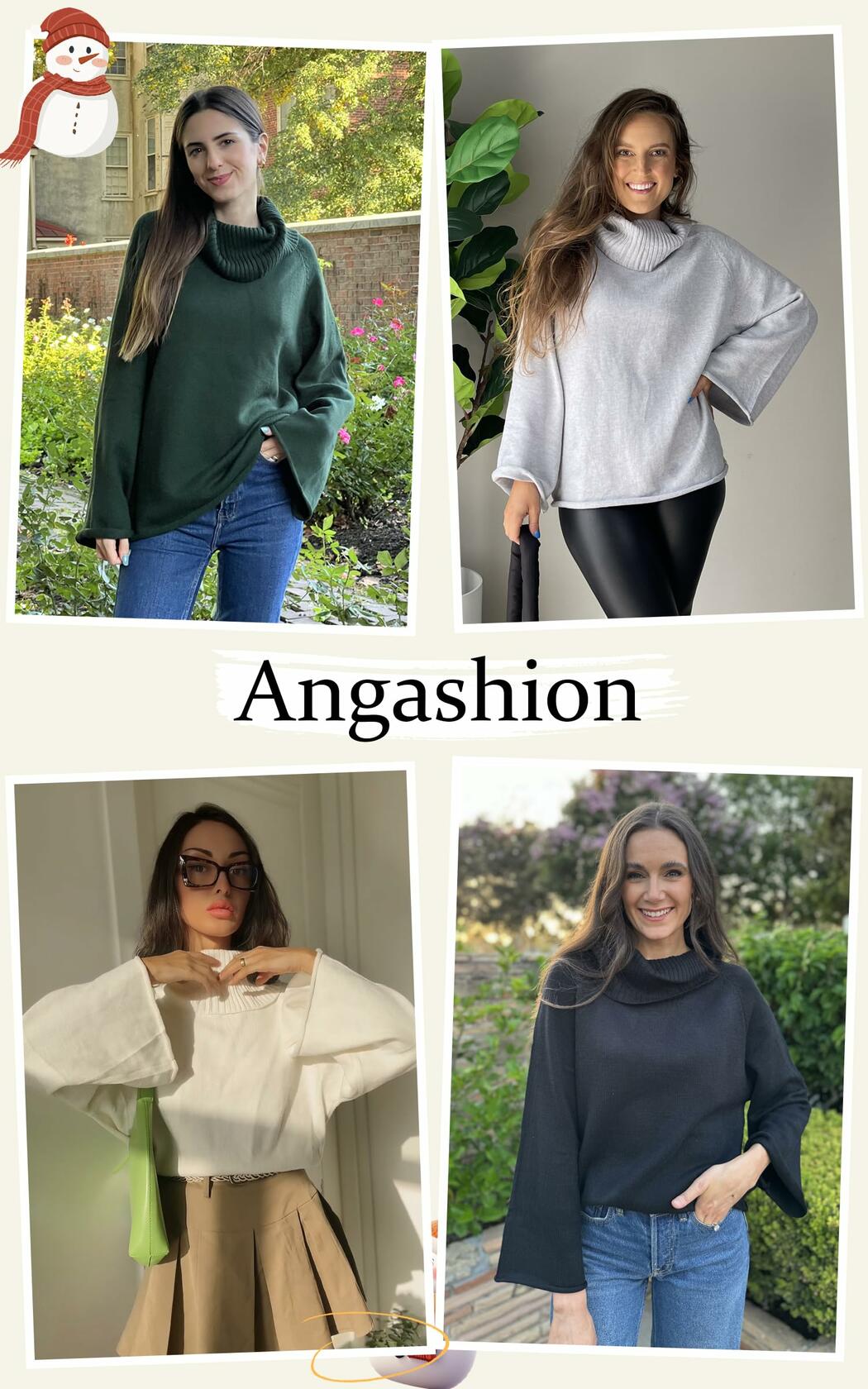 Angashion Womens Turtleneck Pullover Sweater Ribbed Knit Dark Green Size M