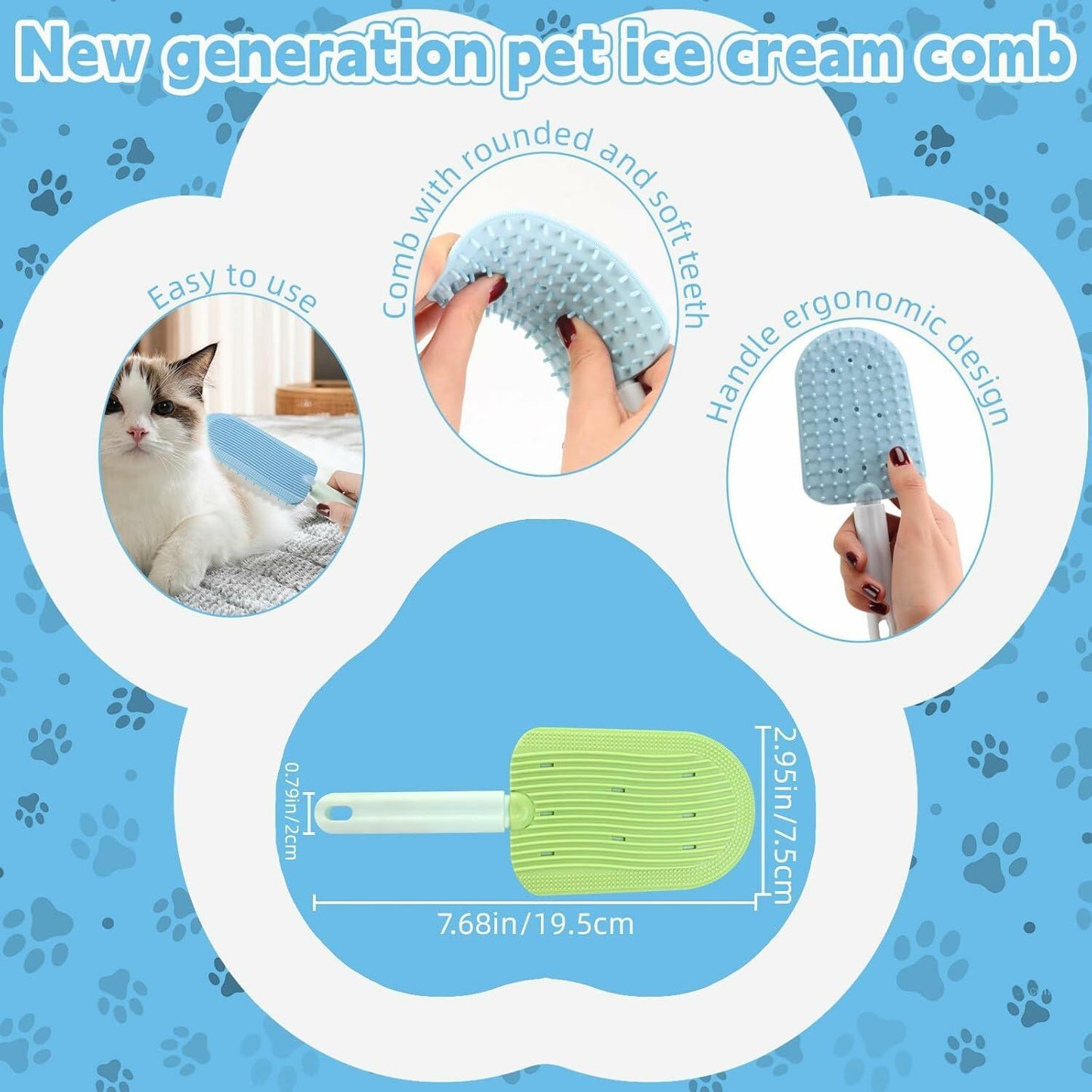 2-Pack Cat Tongue Comb – Silicone Pet Grooming Brush for Cats & Dogs, Blue/Green
