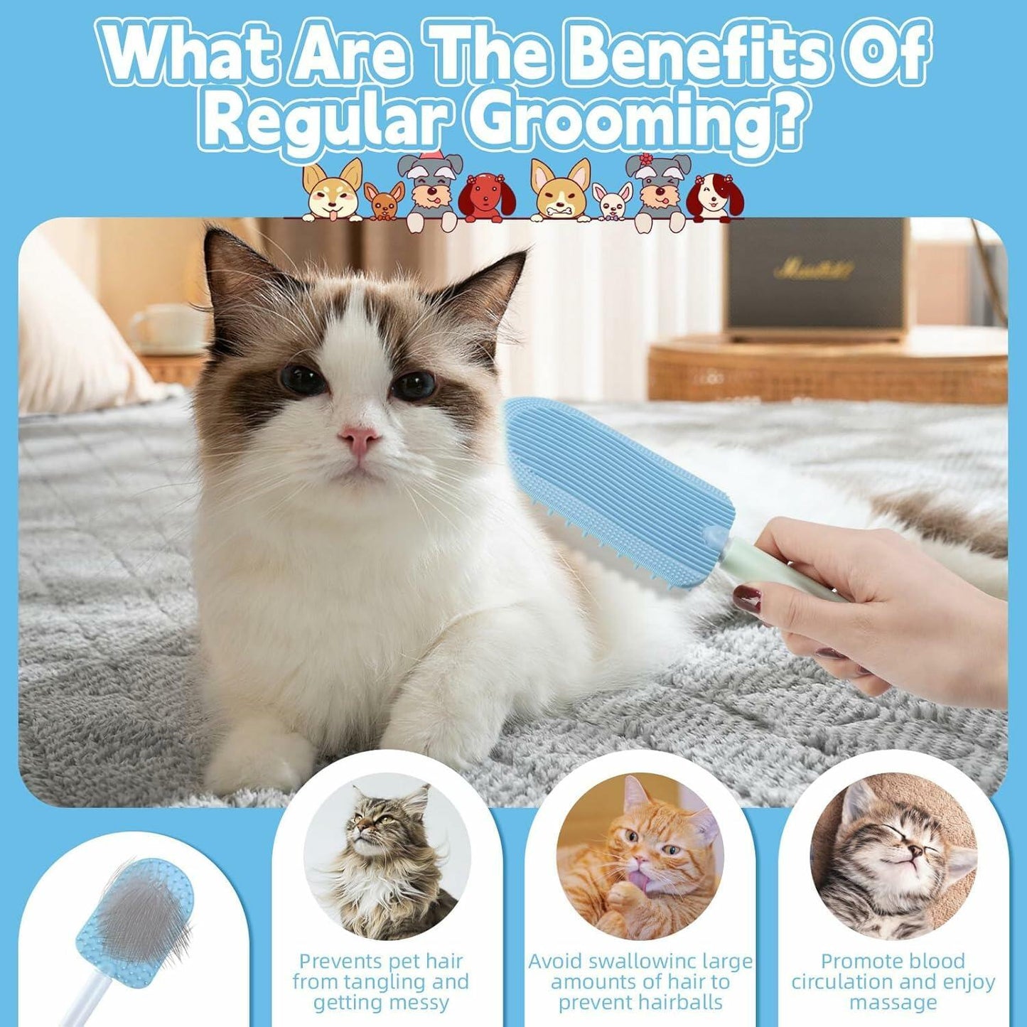 2-Pack Cat Tongue Comb – Silicone Pet Grooming Brush for Cats & Dogs, Blue/Green