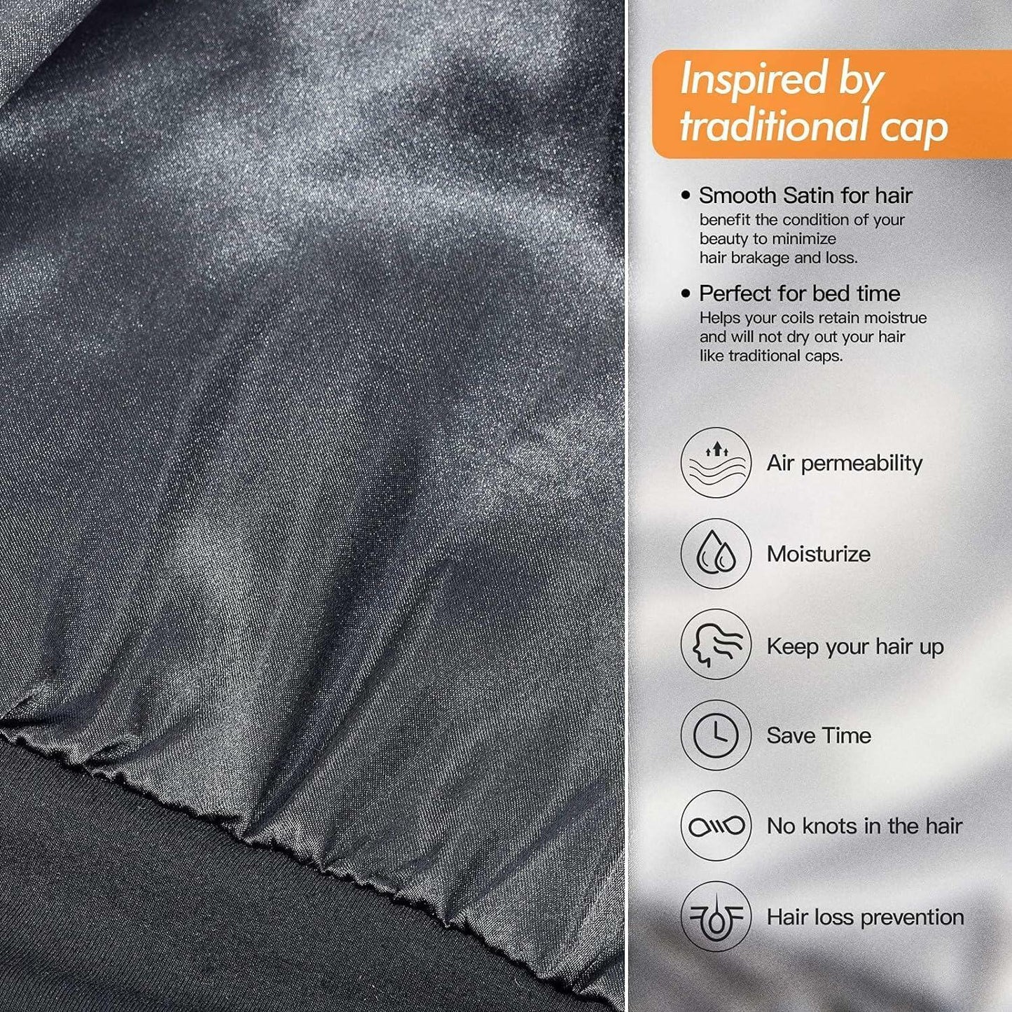 IN Chenthy Adjustable Satin Lined Women's Bonnet Sleep Cap Black