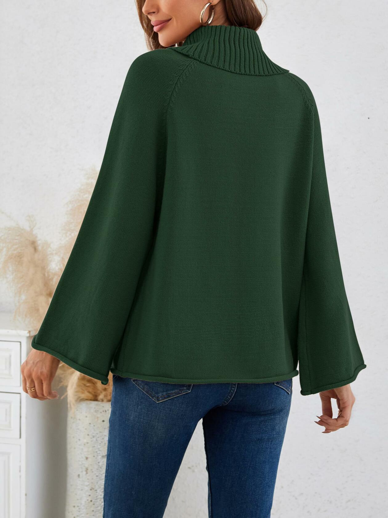 Angashion Womens Turtleneck Pullover Sweater Ribbed Knit Dark Green Size M