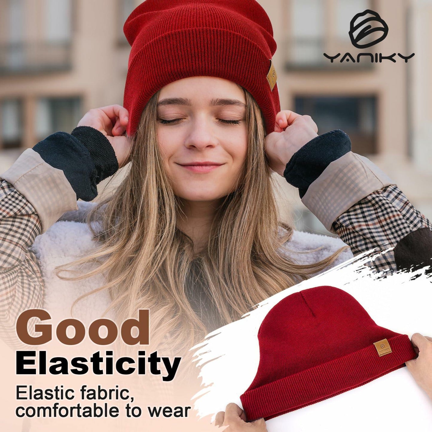 YANIKY Unisex Acrylic Beanie Hat Winter Knit Pink One Size