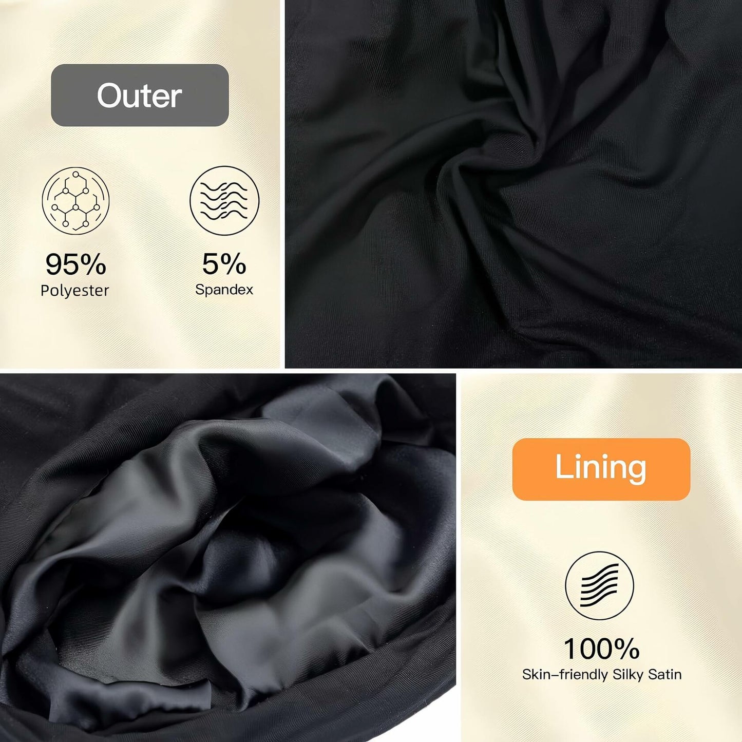 IN Chenthy Adjustable Satin Lined Women's Bonnet Sleep Cap Black