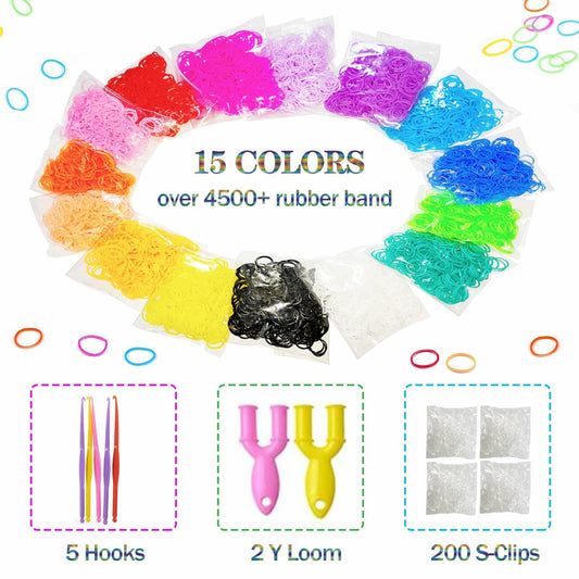 MEGANEOPRE Loom Bracelet Bands Kit 4500+ Pcs 15 Colors Clips Hooks Loom