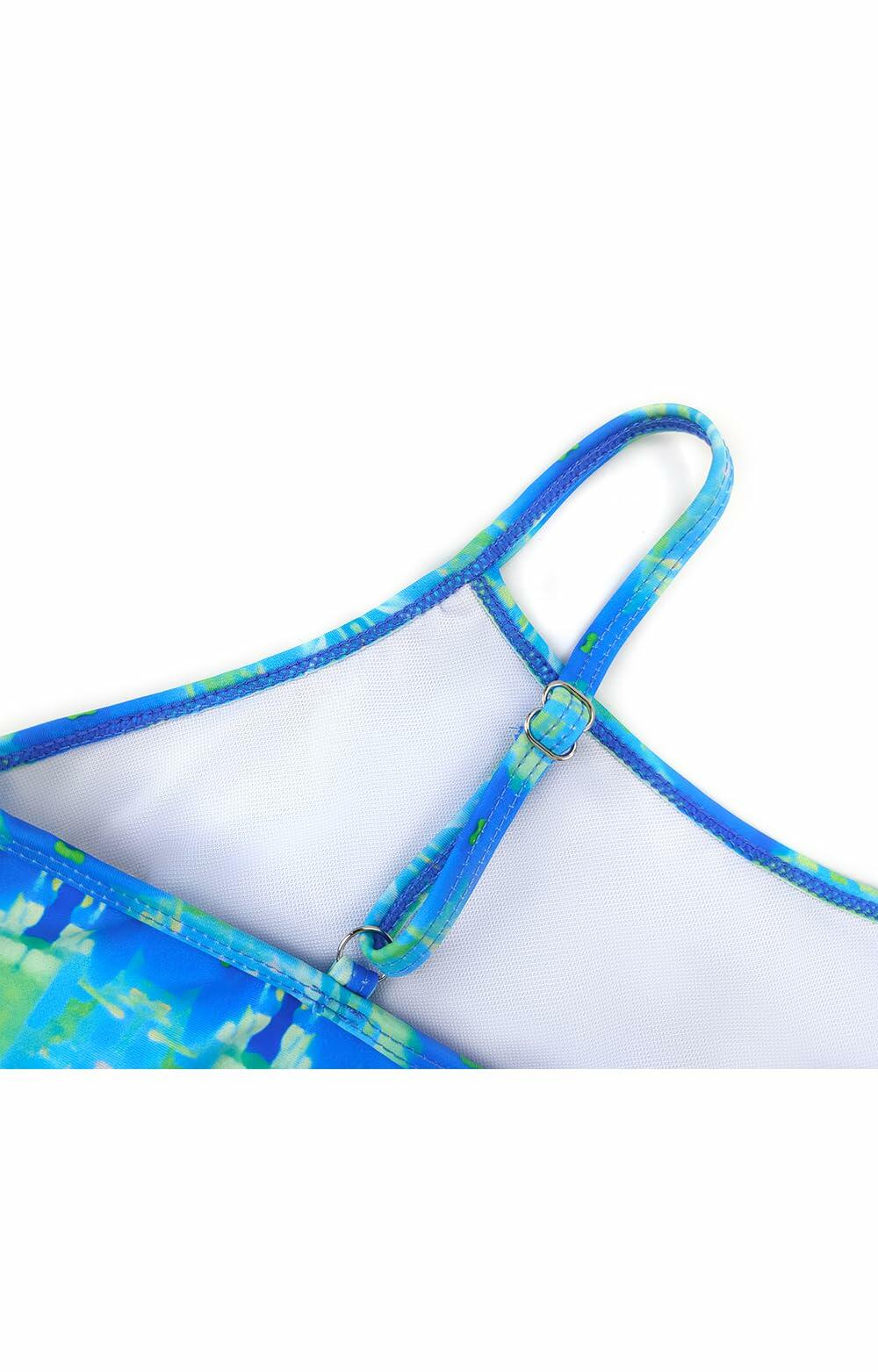 SHEKINI Girls Tie Side Sports Tassel Bikini Set Printed Blue Green Size 10 Years