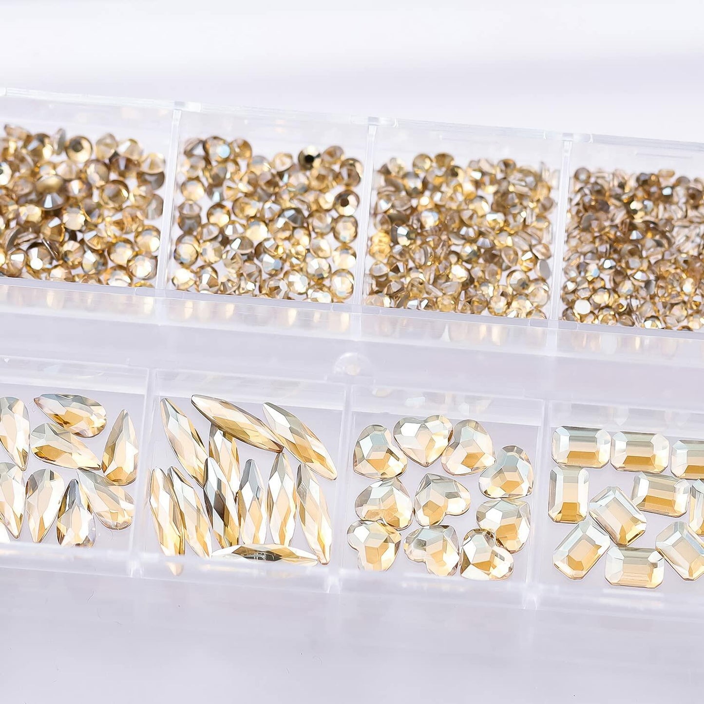 Champagne Gold Nail Art Rhinestones 1130Pcs Flat Bottom 12 Grids DIY Craft