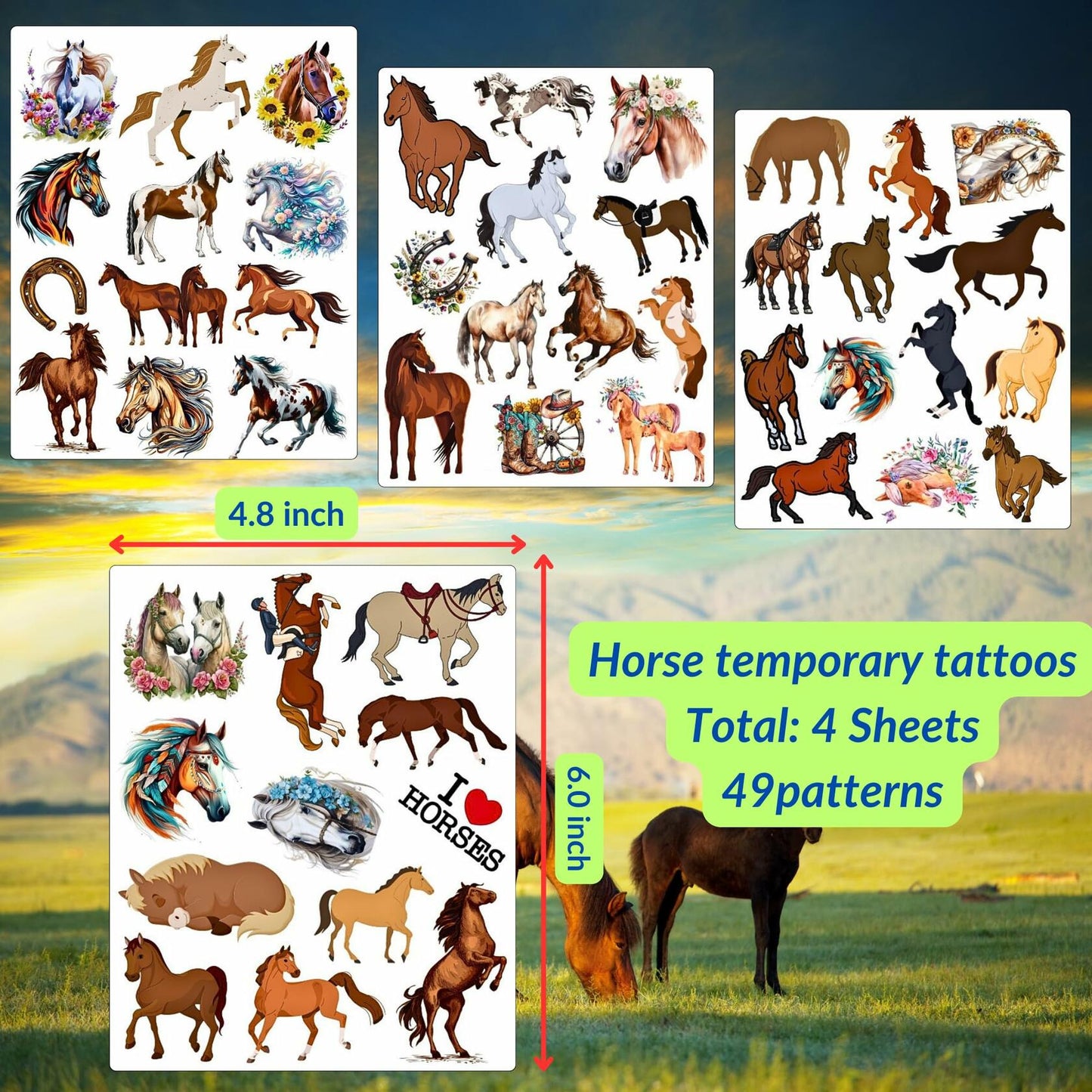 Animal Horse Temporary Tattoos Kids Adults Holiday Party Supplies 52 Pcs