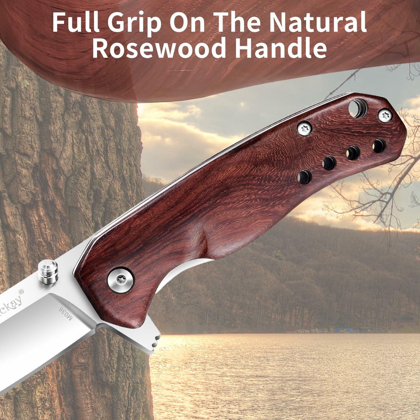 Pocket Knife Folding 2.76" 8Cr13MoV Steel Blade Wood Handle EDC Outdoor