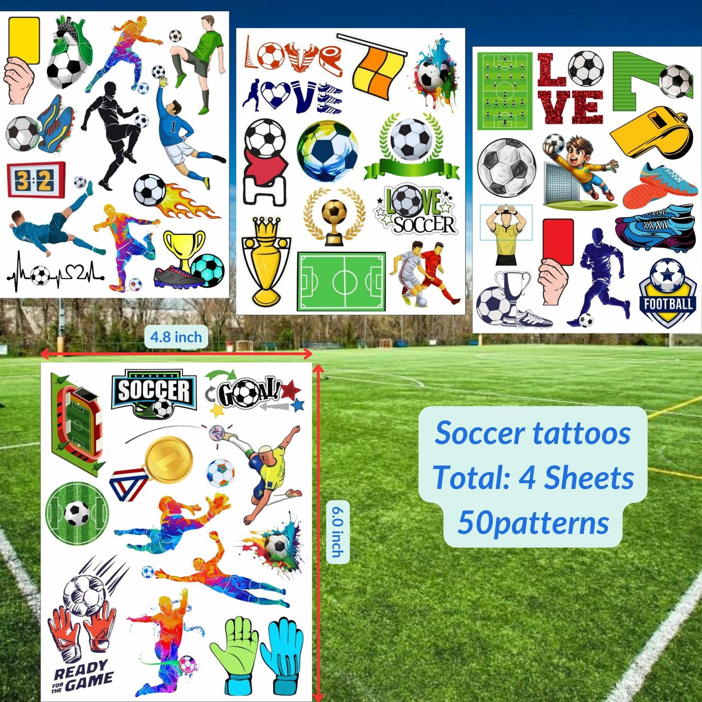Soccer Temporary Tattoos Sport Theme Birthday Party Favors Decorations 96 PCS
