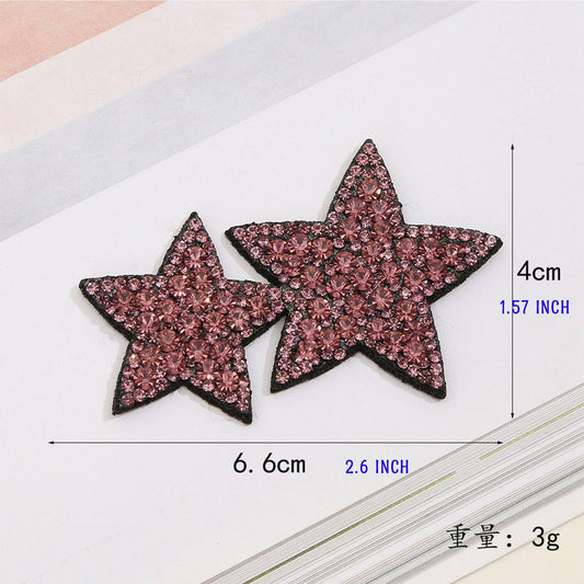Minason Crystal Star Rhinestone Sew-On Patches Pink 2Pcs Bling DIY Craft