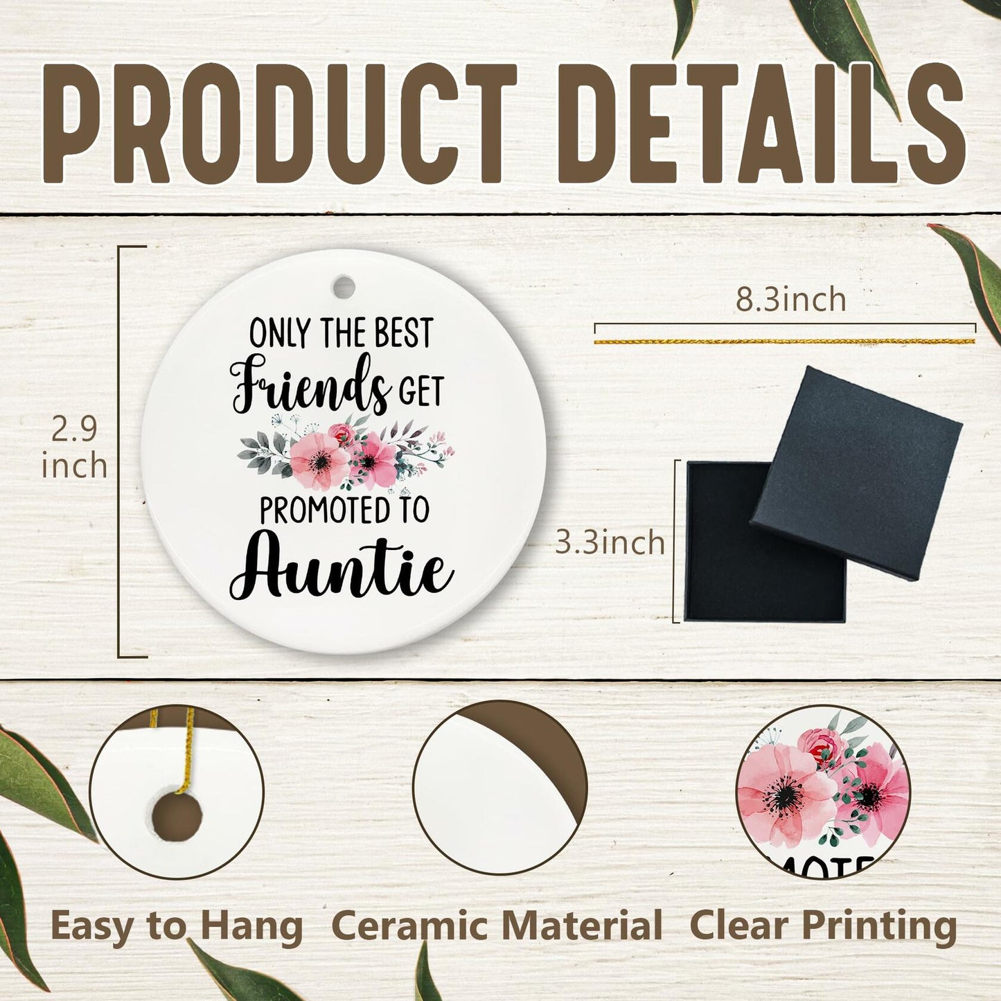 Voatok Promoted to Auntie Ornament Pregnancy Announcement Gift Decor